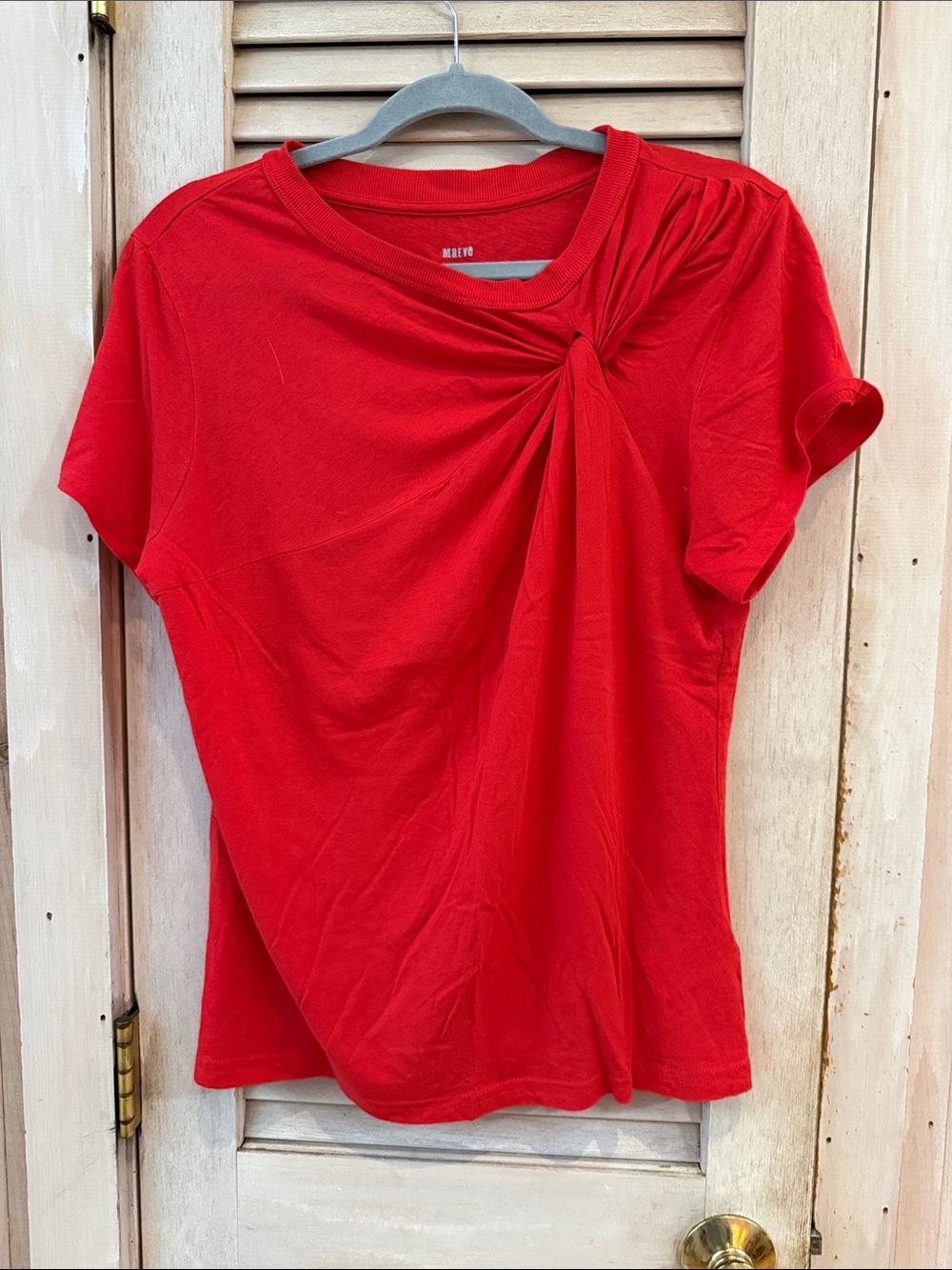 Maeve by Anthropologie Red Short Sleeve Knot-Detail Tee Large Worn Once